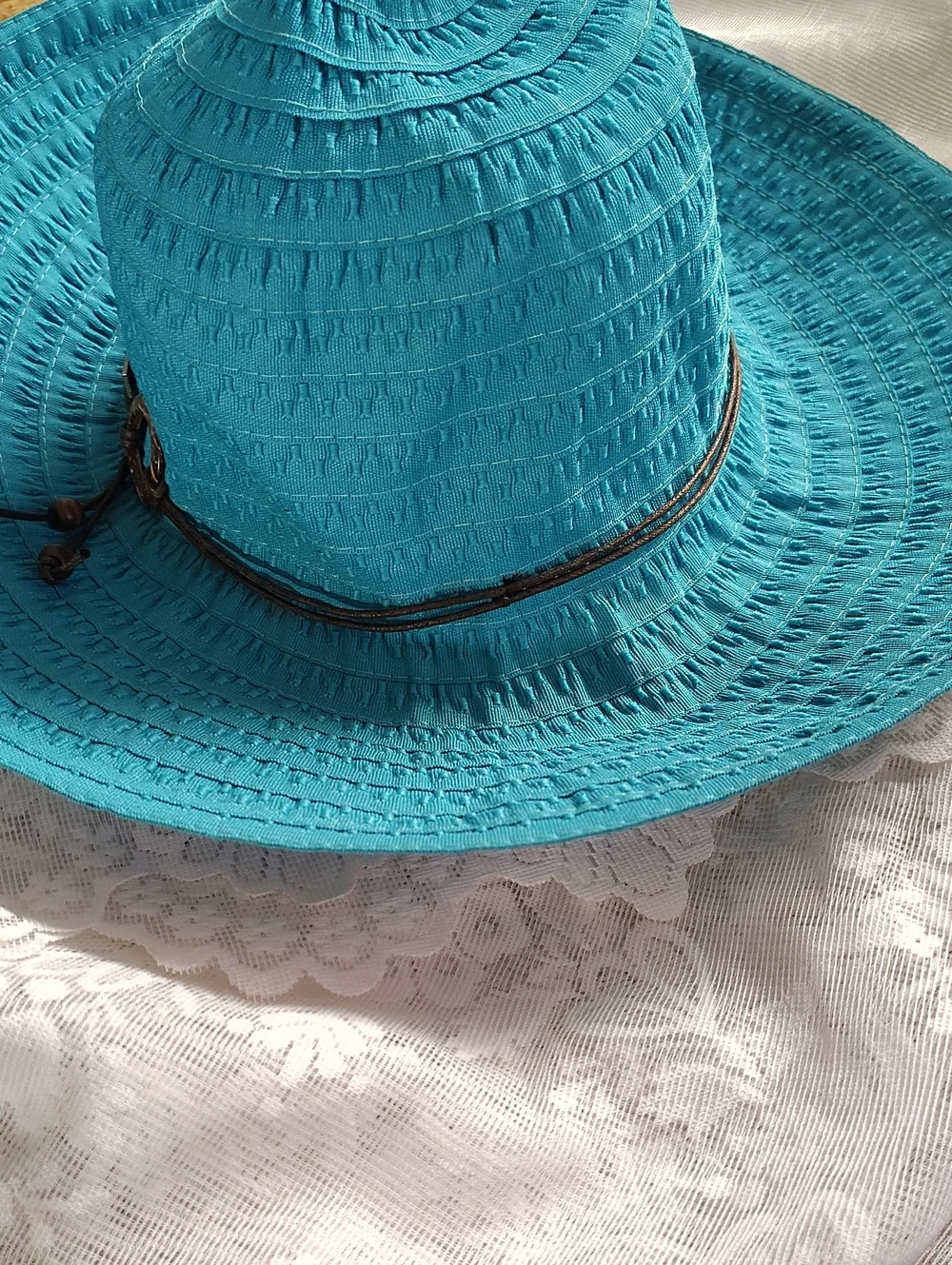 betmar Turquoise Braided-Band Wide Brim Sun Hat